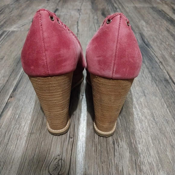 Seychelles Leather Platform Heels Shoes  Womens 8 Peep Toe Wedges - Picture 6 of 10